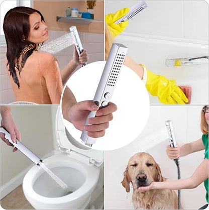 All-Metal High Pressure Square Handheld Shower Head with Jet Spray and Rainfall Modes, Volume Control Regulator, ON/OFF Switch, Hose and Wall Mounted Adjustable Bracket, Chrome Color