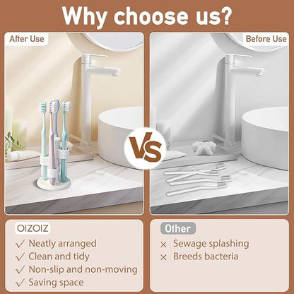 2 Pack 360° Rotating Toothbrush Holder for Bathroom, 4-Slot Toothbrush Storage Organizer with Non-Slip Base, Compact Toothbrush Bathroom Countertop Holders for Family Tooth Brushes, White