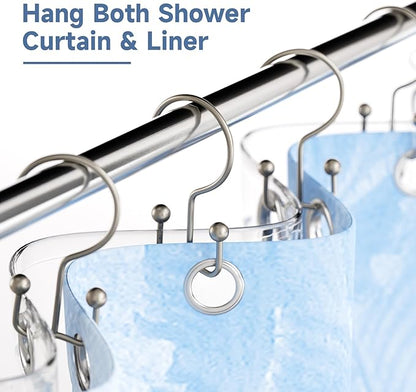 Titanker Shower Curtain Hooks Matte Nickel, Minimalist Simple Double Glide Shower Curtain Rings, Rust Proof Metal Shower Hooks Rings for Bathroom Shower Rods Curtains, Set of 12 Hooks