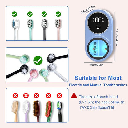 Toothbrush Holder and Cleaner for Bathroom Light Cleaning Fan Drying Round in Circle Automatic Rotating Cover Wall Mounted Smart Home Gadgets (02 Blue)