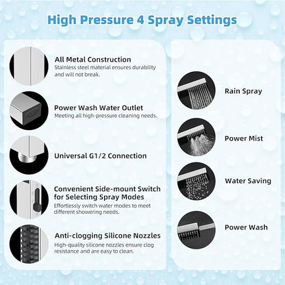Hibbent All Metal CUPC Certified 10'' Rain Shower Head, Dual Shower Head Combo, High Pressure Handheld 4 Sprays Shower Wand, 16'' Adjustable Extension Arm, 71'' Hose, Shower Holder, Chrome