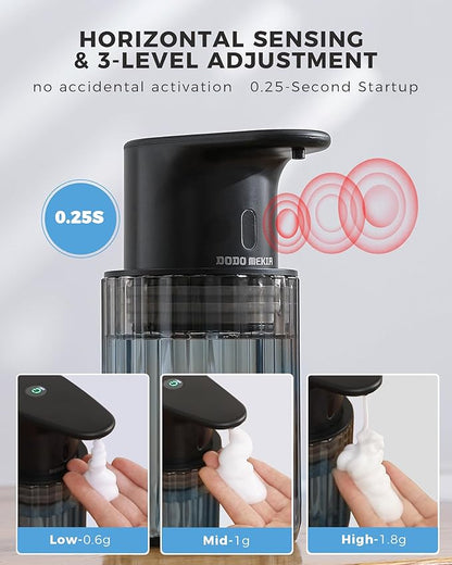 Automatic Foaming Soap Dispenser Touchless, 10oz/300ml Rechargeable, 3 Adjustable Foam Levels, IPX7 Waterproof for Kitchen Bathroom, Black