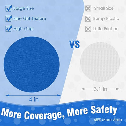S&X 24 Pcs Non Slip Shower Stickers (Large 4" Round), Blue Anti Slip Grip Decals, High Traction Bathtub Dots, Durable Grit Stickers for Kids & Family Safety with Scraper