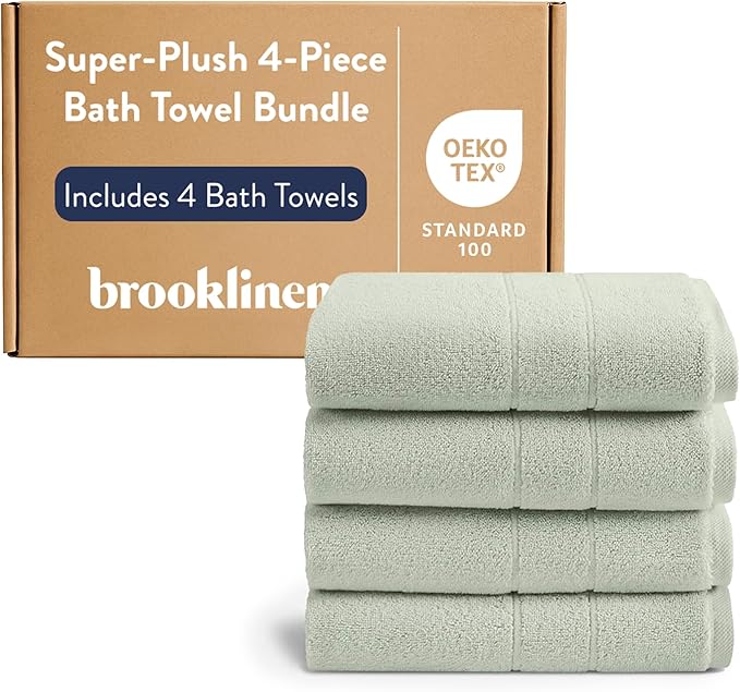 Brooklinen Super-Plush Turkish Cotton Bath Towels - Set of 4 - Cotton, 820 GSM, Highly Absorbent, Machine Washable, Perfect for Home & Bathroom (30" x 58", Aloe Green)