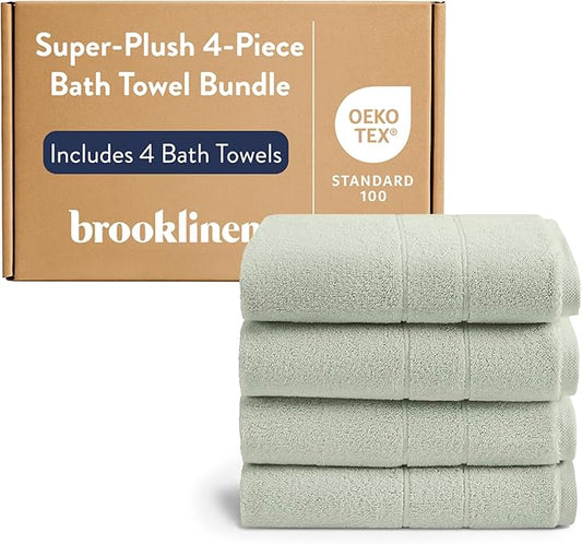 Brooklinen Super-Plush Turkish Cotton Bath Towels - Set of 4 - Cotton, 820 GSM, Highly Absorbent, Machine Washable, Perfect for Home & Bathroom (30" x 58", Aloe Green)