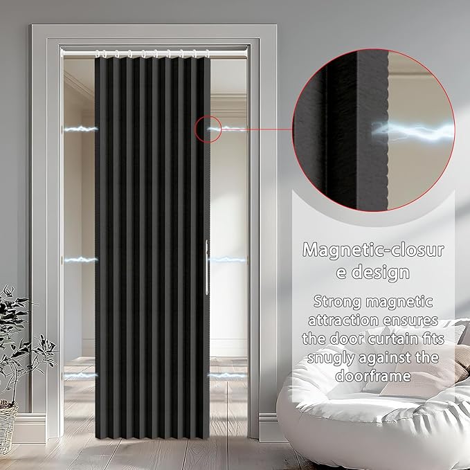 Accordion Door Curtain Set - 100% Blackout, with Curtain Rod Included, for Bedroom Privacy Protection (Black-43 W x 78" L+Rod)