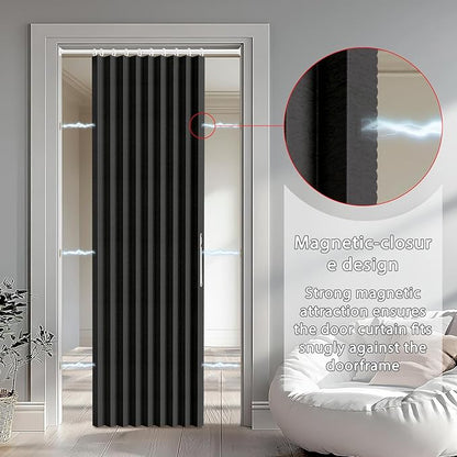Accordion Door Curtain Set - 100% Blackout, with Curtain Rod Included, for Bedroom Privacy Protection (Black-43 W x 78" L+Rod)