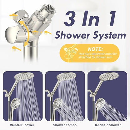 HOWUWEY Dual Shower Heads with Handheld Spray Combo, 7.5" High Pressure Rainfall Showerhead, Double Shower Heads with Handheld Spray, 9 Modes Hand Showerhead with 79" Hose (Standard, Brushed Nickel)