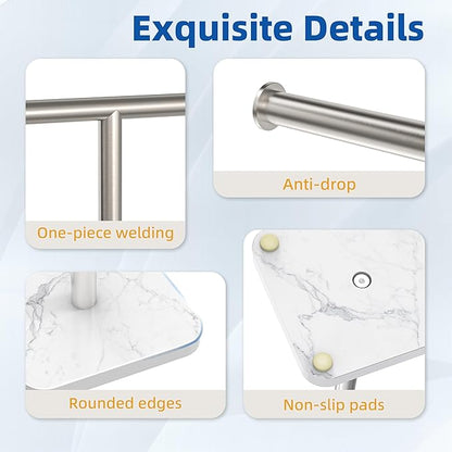 RUACQ Hand Towel Holder, T-Shape Free Standing Hand Towel Holder Stand with Marble Base, 304 Stainless Steel Hand Towel Stand for Bathroom Kitchen Vanity Countertop(Brushed Nickel)