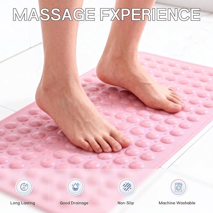 Anti-Slip Bathtub Shower mat, 27.5×14.5（Approximately 70×37cm） inch Soft Oversized Machine Washable Non-Slip Bathtub mat with Drainage Holes, Bathroom Floor Suction Cup.（1-Opaque Pink）