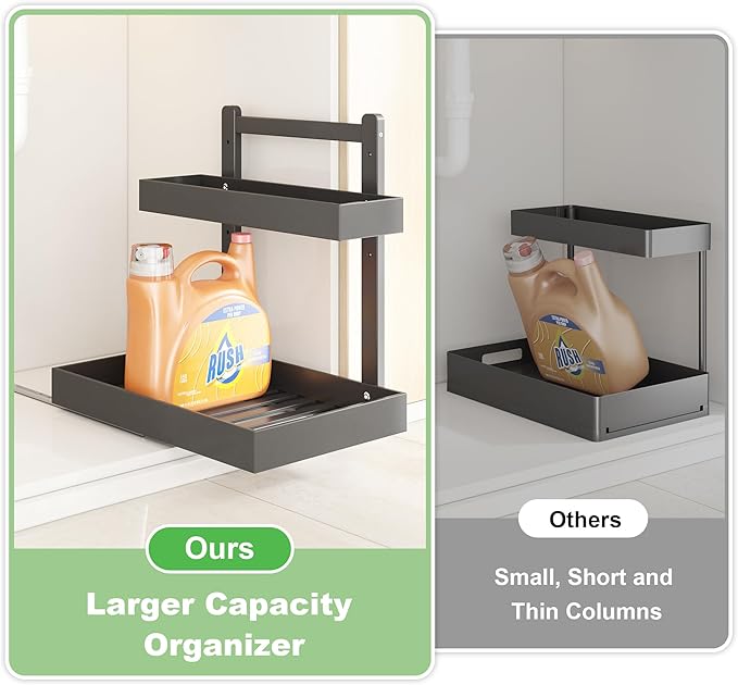 Under Sink Organizer - 1-Tier Pull Out Cabinet Organizer Vertical Slide Out Sink Shelf Storage Shelves for Multi-Purpose Bath Kitchen Bathroom Medicine (Black, 2 Packs)