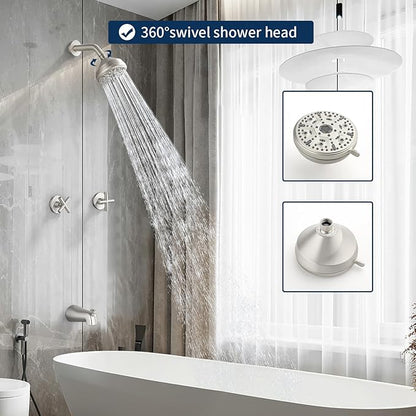 2 Handle Shower Faucet Set with Tub Spout Bathtub Shower Faucet Combo Set Shower System Complete Tub and Shower Trim Kit Brushed Nickel Wall Mounted Shower Fixtures