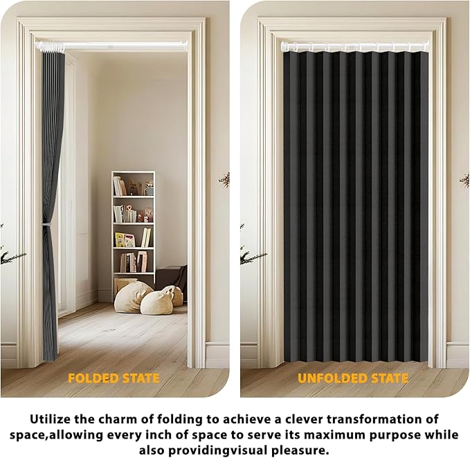 Accordion Door Curtain Set - 100% Blackout, with Curtain Rod Included, for Bedroom Privacy Protection (Black-43 W x 78" L+Rod)
