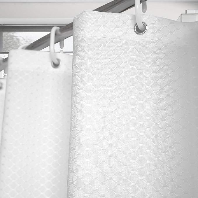 AooHome Heavy Duty Fabric Shower Curtain, Solid White Waffle Weave Bathroom Curtain with Hooks, Weighted Hem, Water Repellent, 72x72 Inch