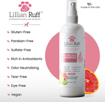 Lillian Ruff Waterless No-Rinse Dog Dry Shampoo Spray with Hydrating Essential Oils - pH-Balanced Dry Shampoo for Dogs - Clean, Condition, Detangle & Deodorize Dry, Sensitive Skin (Citrus)