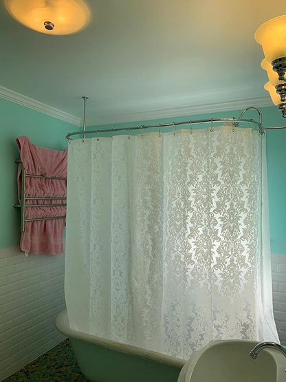Clawfoot Tub Shower Curtain 180x60 Inch Damask Liner All Warp Around Extra Wide Heavy Duty Vinyl Bath Curtain for Clawfoot Bathroom PEVA Waterproof Liner 36 Metal Hooks Stand Up Tub