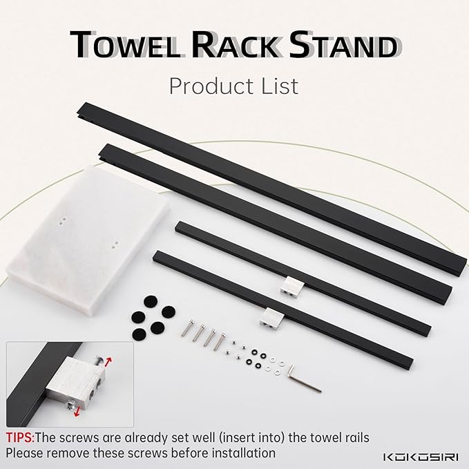 KOKOSIRI Bathroom Towel Rack 2-Tier Standing Towel Racks with Marble Base, Stainless Steel Freestanding Towel Bars, Thicken Steady Design, Matte Black THS0001-BK