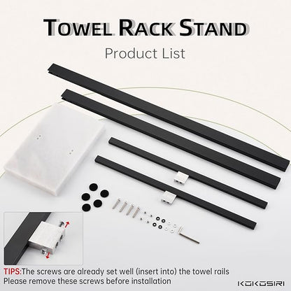 KOKOSIRI Bathroom Towel Rack 2-Tier Standing Towel Racks with Marble Base, Stainless Steel Freestanding Towel Bars, Thicken Steady Design, Matte Black THS0001-BK
