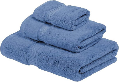 Superior Egyptian Cotton Pile 3 Piece Towel Set, Includes 1 Bath, 1 Hand, 1 Face Towel/Washcloth, Ultra Soft Luxury Towels, Thick Plush Essentials, Guest Bath, Spa, Hotel Bathroom, Denim Blue