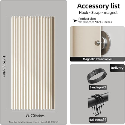 Bathroom Magnetic Folding Shower Curtain, Accordion-Style Shower Curtain, Suitable for Shower Rooms, bathtubs, Hotels or Apartments (Cream Color, W:70*H79.5Inch)