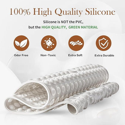 Silicone Bath Mat for Tub Non Slip, Bubble Massage Anti Slip Shower Mat with 27 x 15 Inches for Easy Storage, Washable Bathtub Floor Mats for All Ages, White, Oval