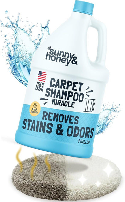 Sunny & Honey Carpet Cleaner Solution - 128 Fl Oz, Fresh Summer Scent - Deep Stain Remover & Surface Deodorizer - Pet & Rug Cleaner - Upholstery Cleaning for Machine Use