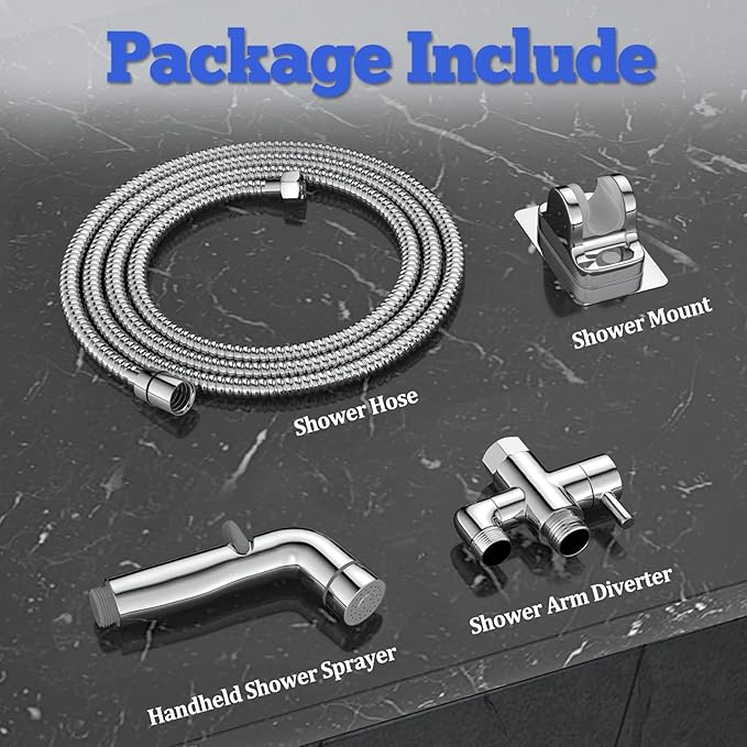 Dog Shower Sprayer Attachment, YDmeet 100 Inch Dog Washing Hose for Fast and Clean Pet Showering, Multifunctional Wand with Turn Off, Brass 3 Way Diverter, No Drill Holder, Chrome