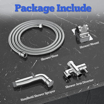 Dog Shower Sprayer Attachment, YDmeet 100 Inch Dog Washing Hose for Fast and Clean Pet Showering, Multifunctional Wand with Turn Off, Brass 3 Way Diverter, No Drill Holder, Chrome