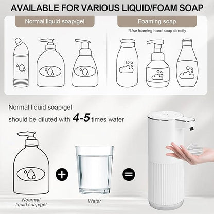 GuDoQi Automatic Touchless Foaming Soap Dispenser, 4-Level Adjustable Foam, USB Rechargeable Hand Soap Dispenser for Bathroom, Kitchen Countertops, 12.2oz/360mL, White