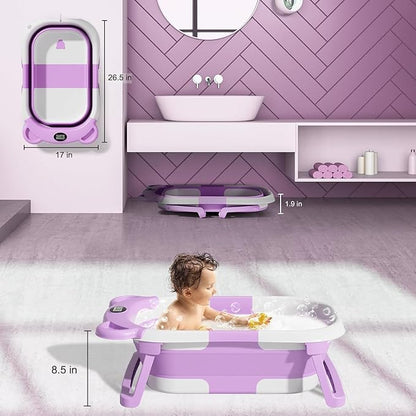 TPN Collapsible Baby Bathtub, Baby Bath Tub with Soft Cushion & Real-Time Thermometer, Baby Bathtub Infant to Toddler Tub (0-36 Months), Portable Newborn Travel Bath tub