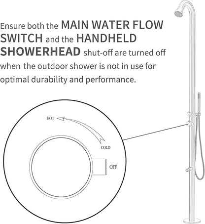 HEATGENE Outdoor Shower System, Showerhead, Wand Hand Shower, Foot Spout Rinse, Outdoor Shower Stand for Outside/Poolside/Patio Drench Shower - Brushed