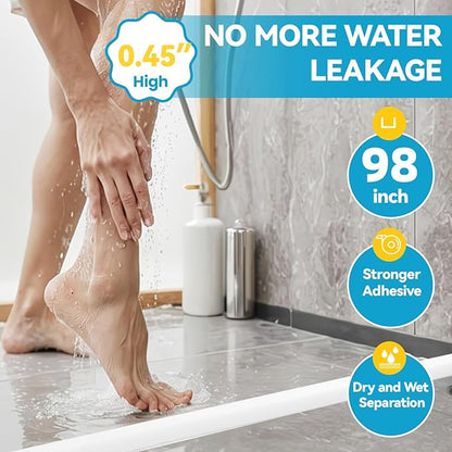 98'' Collapsible Shower Threshold Water Dam Shower Barrier Keeps Water Inside Threshold Dry and Wet Separation Retention System Suitable for Bathroom Kitchen Sink Bathtub