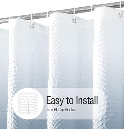 Gibelle Ombre Blue Shower Curtain for Bathroom, 3D Embossed Textured Fabric Shower Curtain, Modern Farmhouse Chic Soft Cloth Shower Curtain Set with Hooks, 72x72