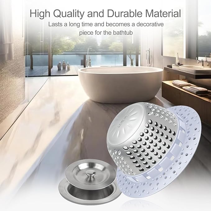 LEKEYE Shower Drain Hair Catcher/Bathtub Drain Cover/Drain Protector for Pop-Up & Regular Drains(Light Blue)