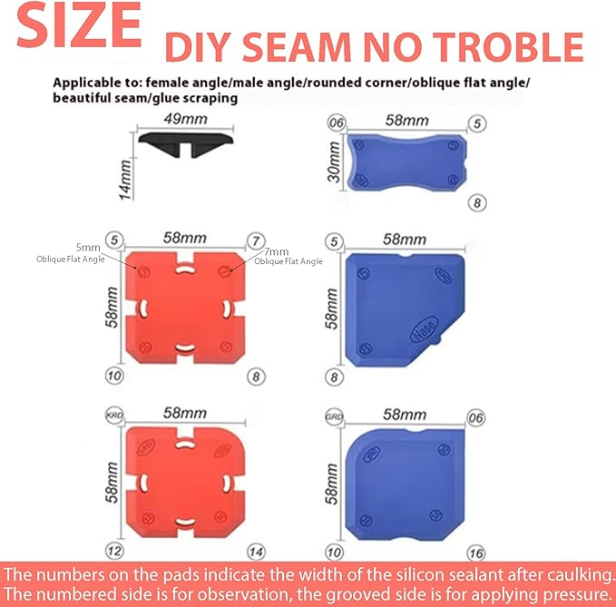 Professional Silicone Caulking Tool Kit, Reusable Silicone Profiling Kit with Sealant Finishing Tools and Caulk Removal Tools - Caulk Scraper Tool