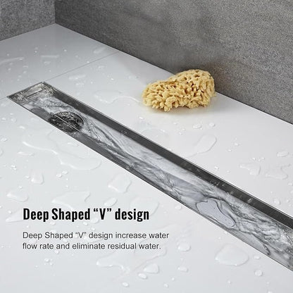 Offset Linear Shower Drain, Shower Drain 36 inch with 2-in-1 Tile Insert Cover, Brushed AISI 304 Stainless Steel Side Outlet Shower Floor Drain with Hair Catcher and Adjustable Feet