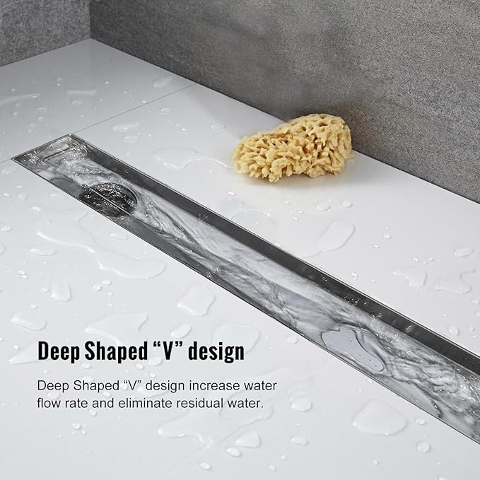 Offset Linear Shower Drain, Shower Drain 24 inch with Removable Grate Cover, Professional AISI 304 Stainless Steel Side Outlet Shower Floor Drain with Hair Catcher and Leveling Feet