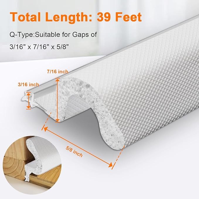 Storystore Door Weather Stripping 39 FT, Foam Kerf Weather Stripping Door Seal for Doors and Windows Insulation with Slot Card Frame