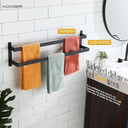 KOKOSIRI Towel Bars Black Bath Towel Holders 32 Inches Bathroom 2-Tiers Ladder Towel Rails Wall Mounted Towels Shelves Rack Stainless Steel, B5008BK-L32