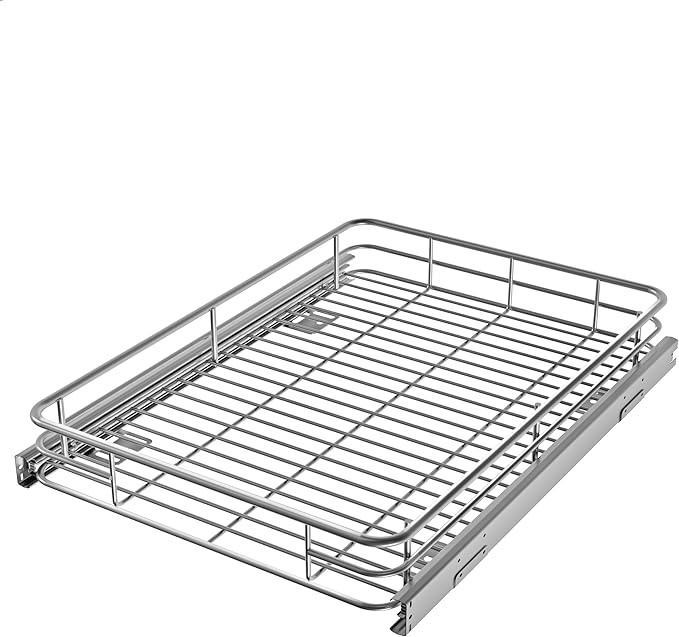 Cabinet Pull Out Shelves (17" W x 21" D), Heavy-Duty Premium Collection Slide Out Shelves, Metal Roll Out Shelves for Kitchen Cabinets, Anti-Rust Chrome Finish