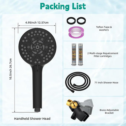 Hibbent Filtered Shower Head with Handheld, High Pressure 10 Spray Showerhead with Filters, Water Softener for Hard Water-Remove Chlorine, Reduces Dry Itchy Skin, Improve Skin& Hair Texture, Black