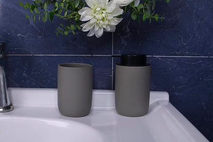 Ceramic Toothbrush Holders for Bathrooms, 8 oz Matte Tooth Brushing Dispenser, Small Tooth Brush Organizer for Vanity Countertop, Toothpaste Storage Stand, Tumbler Cup for Makeup Brushes-Black