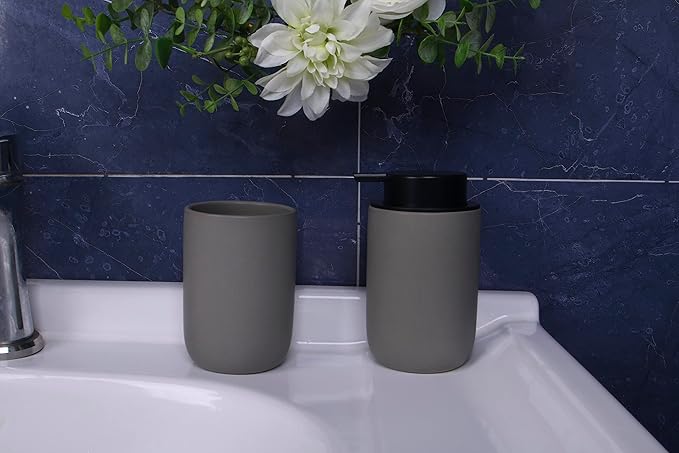 Ceramic Toothbrush Holders for Bathrooms, 8 oz Matte Tooth Brushing Dispenser, Small Tooth Brush Organizer for Vanity Countertop, Toothpaste Storage Stand, Tumbler Cup for Makeup Brushes-White