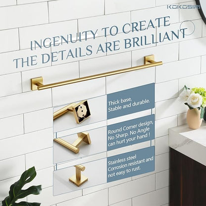 KOKOSIRI Bathroom Towel Bar Bath Towel Holders for Toilet Kitchen Cabinet Wall Mount 24 Inch Brushed Gold Stainless Steel B4005BG-L24