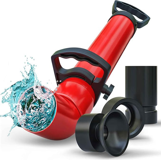 Drain Blaster with 3 Attachments [68oz Volume] - High Pressure Air Plunger For Fast And Effective Drain Unglogging - Plunge Blaster For Toilets, Sinks, Bathtubs & Showers!