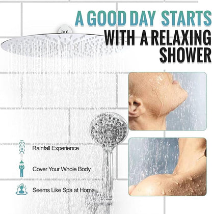 SR SUN RISE Shower Faucet - 16 Inch Multifunctional High Pressure Shower Head System with Handheld Shower Head Fixtures - Valve Included - Polished Chrome