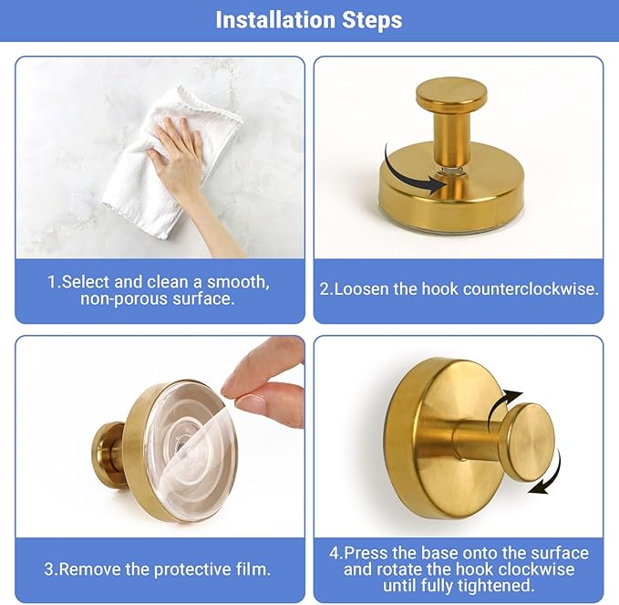 Suction Cup Hooks for Shower, Heavy Duty Wreaths Hangers for Glass Door Window, Towel Hook No Drill Holder on Smooth Wall, Mirror, Tile for Home (2Pcs Gold)