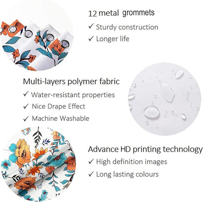Bohemian Shower Curtain, Boho Floral Print Water Repellent Polyester Fabric for Bathroom Decor, 72×72 Inch Standard Size with 12 Hooks, Also as Room Divider