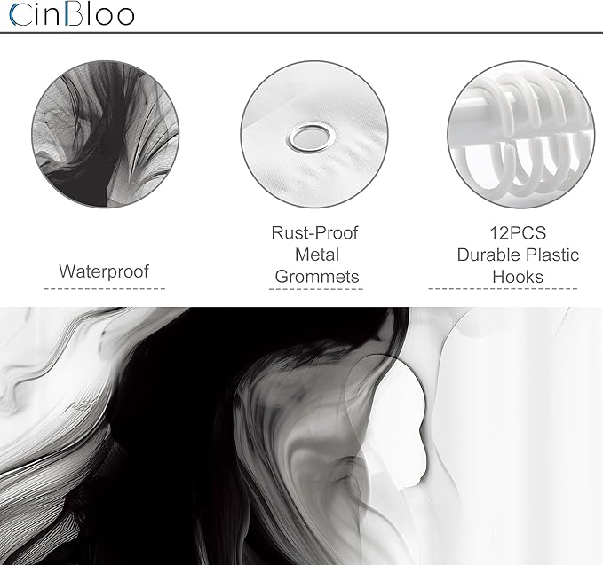 Cinbloo Extra Long Black and White 72Wx84H Shower Curtain Abstract Marble Modern Neutral Ombre Grey Minimalist Bathroom Curtain Set Elegant Chic Simple Ink Texture Bath Bathroom Accessories Decor