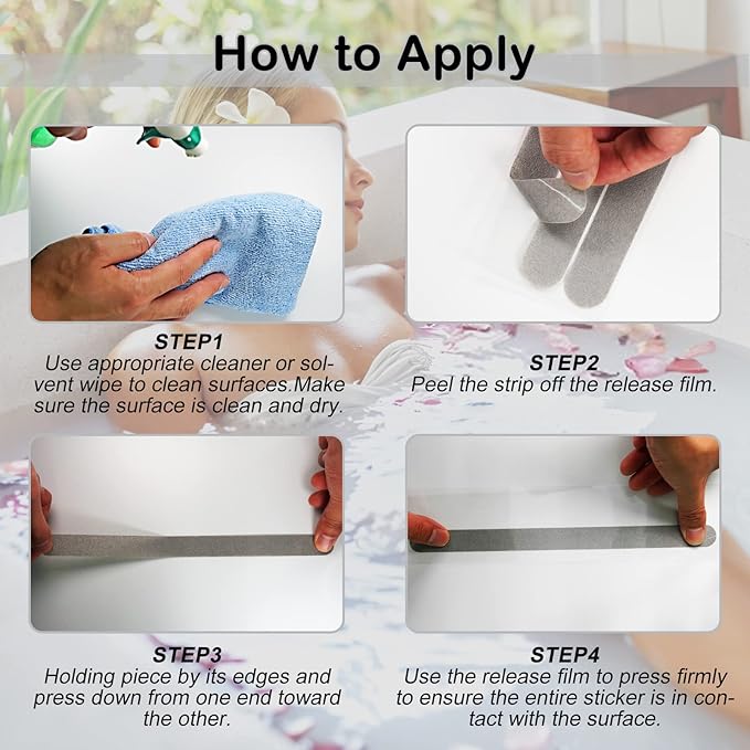 S&X Bathtub Non-Slip Stickers,Gritty Textured Slip-Resistant Treads,Pack of 12 – 0.75 x 11 Inches (Gray)
